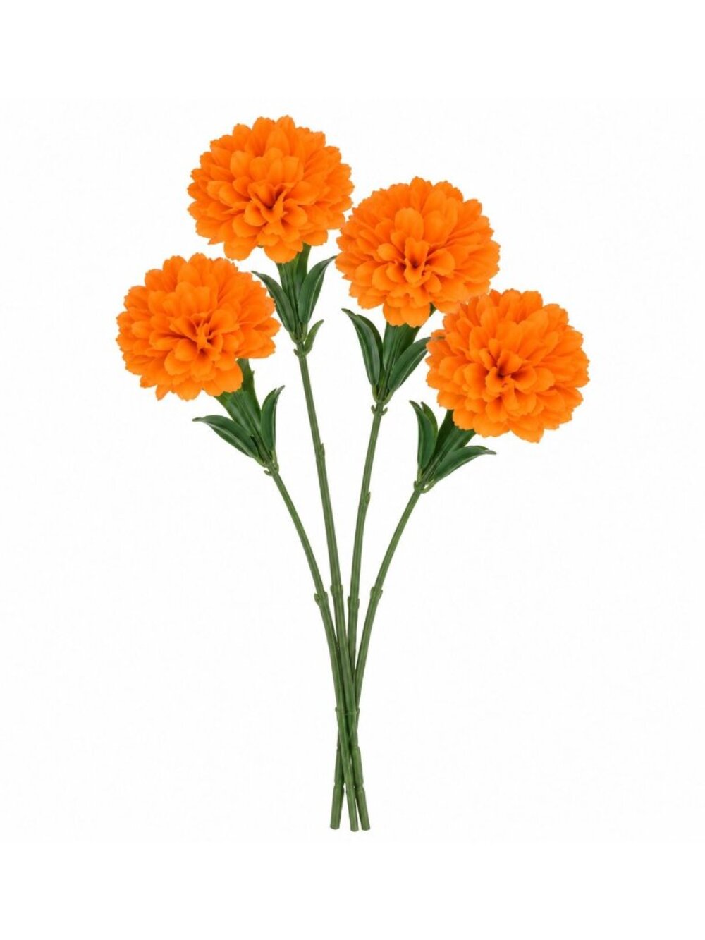 Pumpkin Orange Mini Pom Pom Mums, 4 Stem Artificial Faux Flower Bunch, Fall